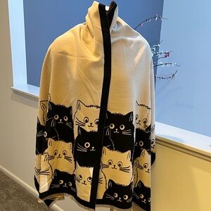 Cozy Cat Blanket scarf - Black and Cream. Soft as cashmere 26 in wide 73 in long
